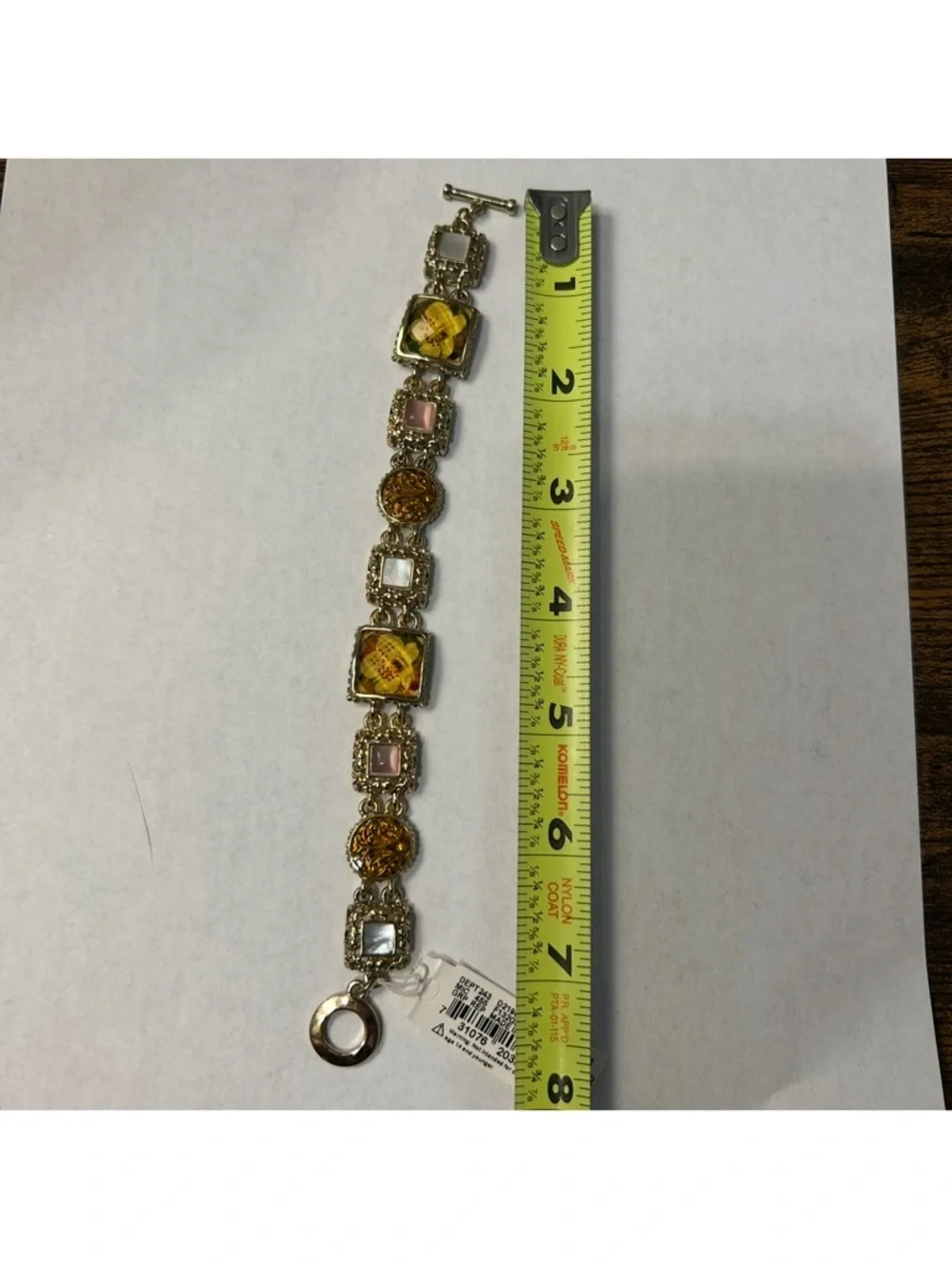 Liz Claiborne NWT Gold Charm Bracelet Square Stone Toggle Vintage Style